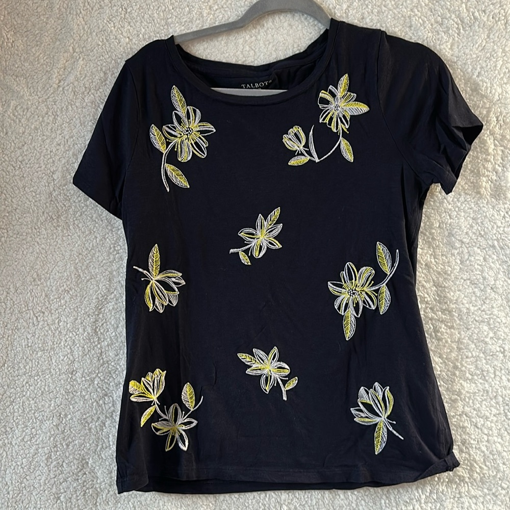 Talbots Modal Cotton Blend Floral Short Sleeve Shirt Size Medium Petite